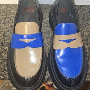 Camper Black, Blue, and Brown Loafers
